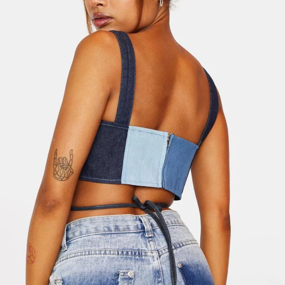 Colorblock Denim Crop Top Le Lis - Picture 3 of 8